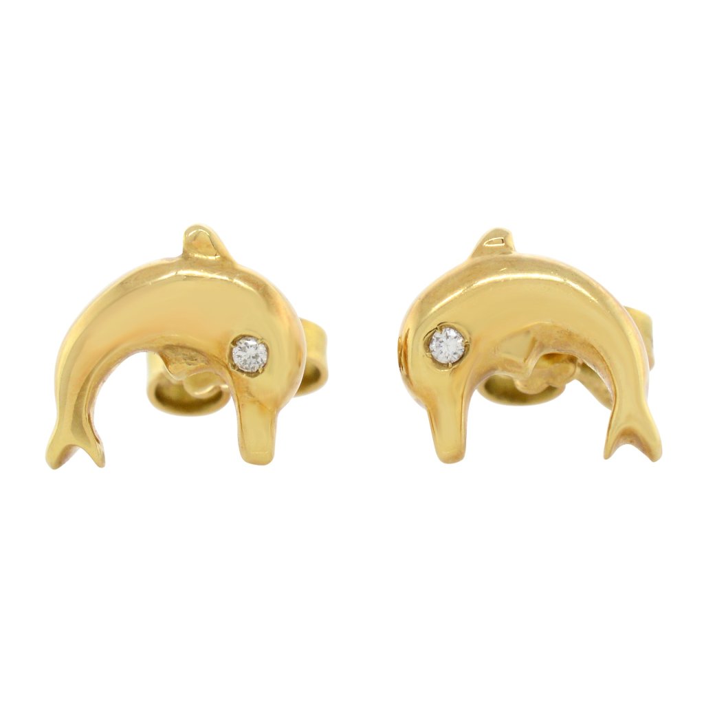 Rachel Koen Diamond Ladies Dolphin Stud Earrings 18k Yellow Gold 0.20 Cttw